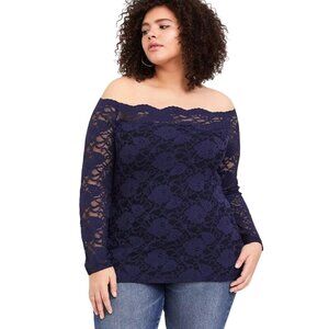 Torrid Shirt Women 4X Navy Blue Peacoat Lined Lace Boat Neck Top Whimsical Party